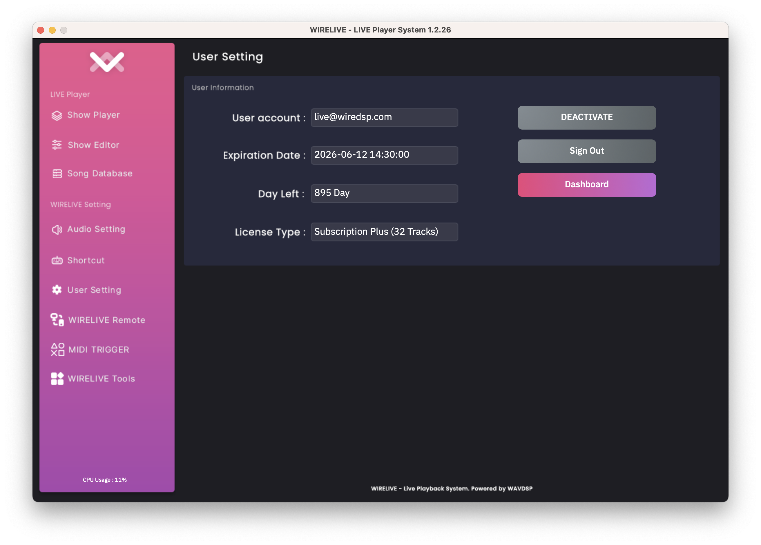 WIRELIVE License Info